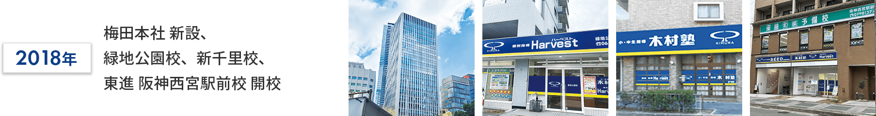 2018年　梅田本社 新設／緑地公園校、新千里校、東進 阪神西宮駅前校 開校