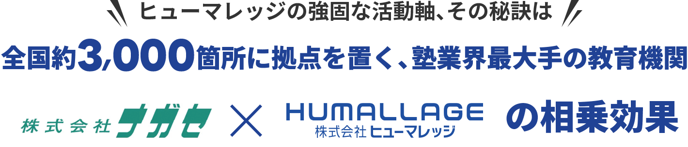 ヒューマレッジの強固な活動軸、その秘訣は 全職が3,000件に及ぶ点を重く、蓄積は大手の教育資源 株式会社ナガセ × HUMALLAGE 株式会社ヒューマレッジ の相乗効果